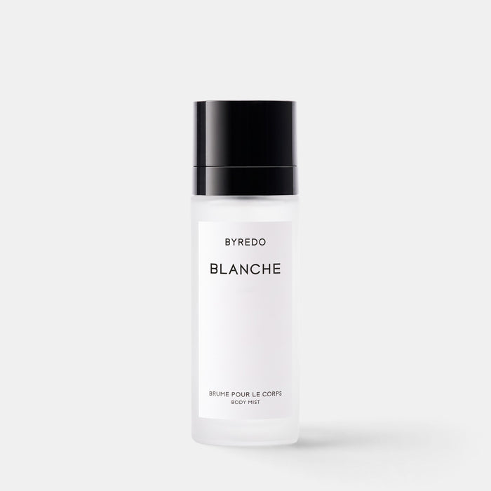Shop Rescue Spa Blanche body mist in a frosted glass bottle with a black cap, featuring a clean floral fragrance.