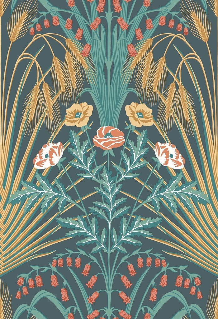 Bluebell Wallpaper - Teal/Gold/Coral