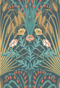 Bluebell Wallpaper - Teal/Gold/Coral