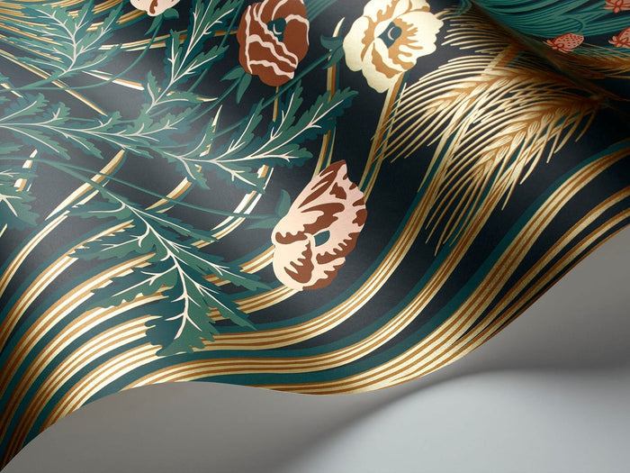 Bluebell Wallpaper - Teal/Gold/Coral