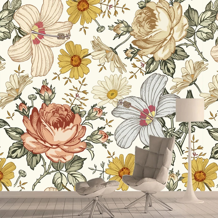 Boho Hibiscus - Custom Sized Wallpaper Mural (per m2)