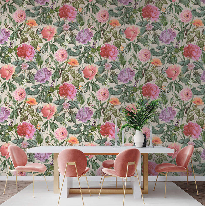 Botanicus Large Blossoms wallpaper in cream on a feature wall