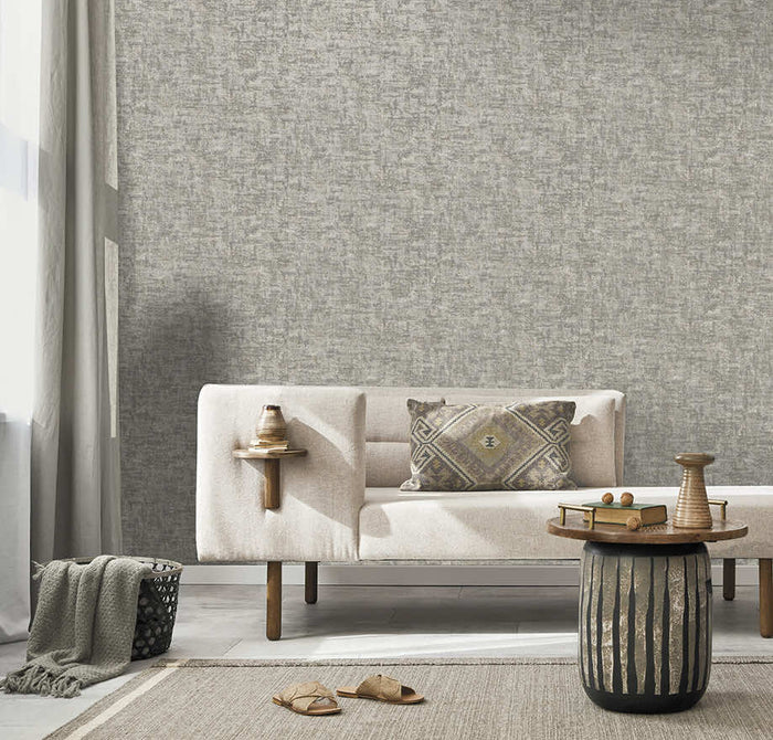 Brindle Bead wallpaper in grey/silver on a feature wall with a soft metallic shimmer