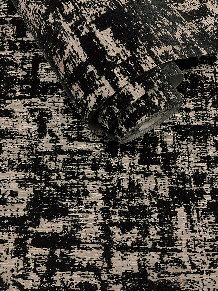 Roll of Brindle Flock black velvet-textured wallpaper