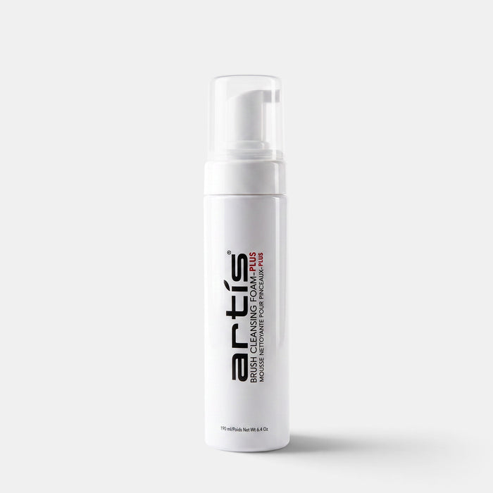Artis Brush Cleansing Foam-Plus in a white 190ml pump bottle for cleaning makeup brushes.