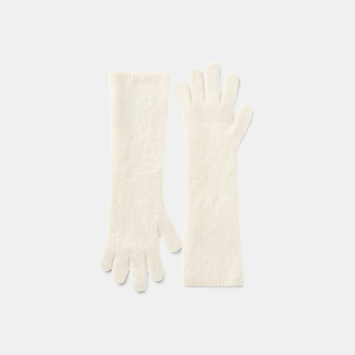 Shop Rescue Spa brushed knit gloves in soft cream 100% cashmere with a long cuff design.