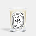 Shop Rescue Spa Cafe scented candle in a clear glass vessel with coffee and woody fragrance notes