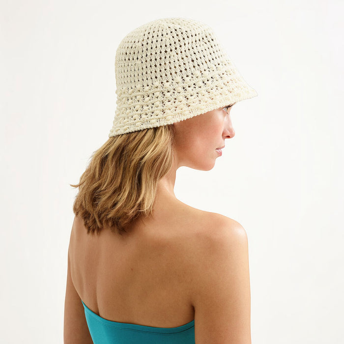 Shop Rescue Spa cream crochet bucket hat with textured details and a wide brim.