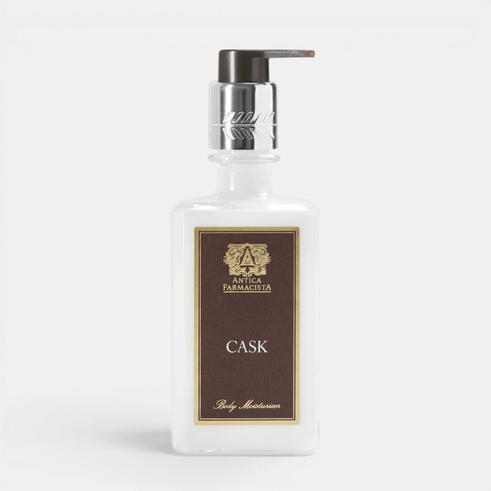 Shop Rescue Spa Cask body moisturizer in a clear pump bottle with a dark brown label and silver accents.