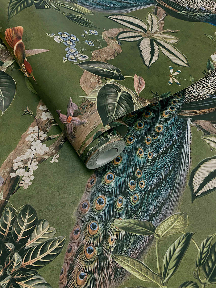 Roll of Cassia Exotic Peacock green wallpaper