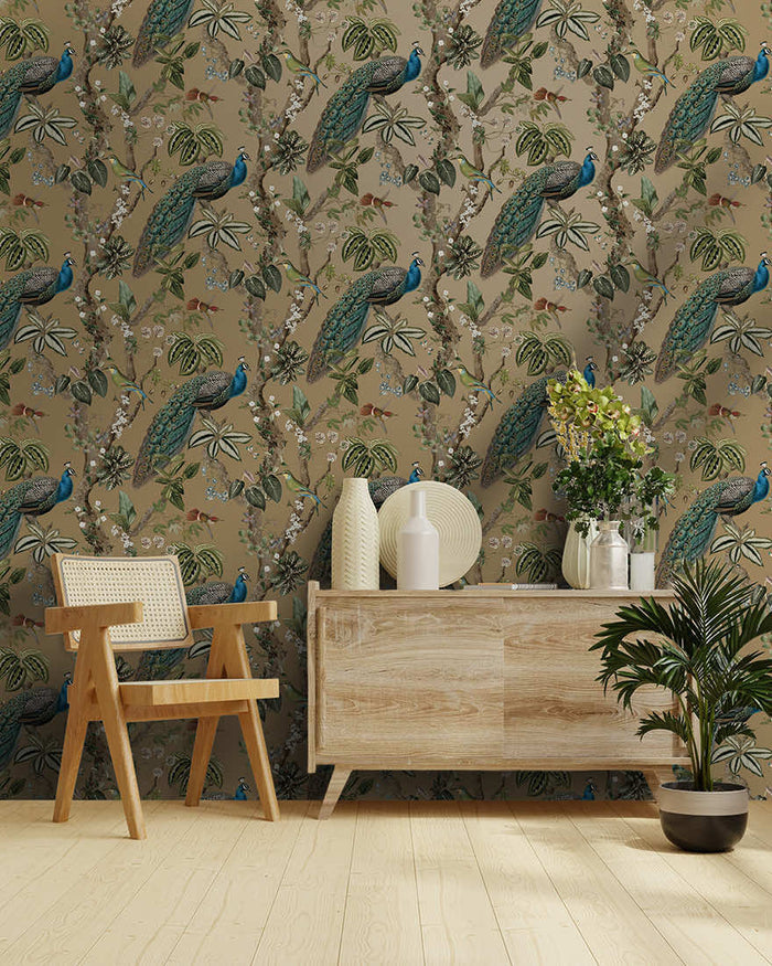 Cassia Exotic Peacock Wallpaper – Taupe