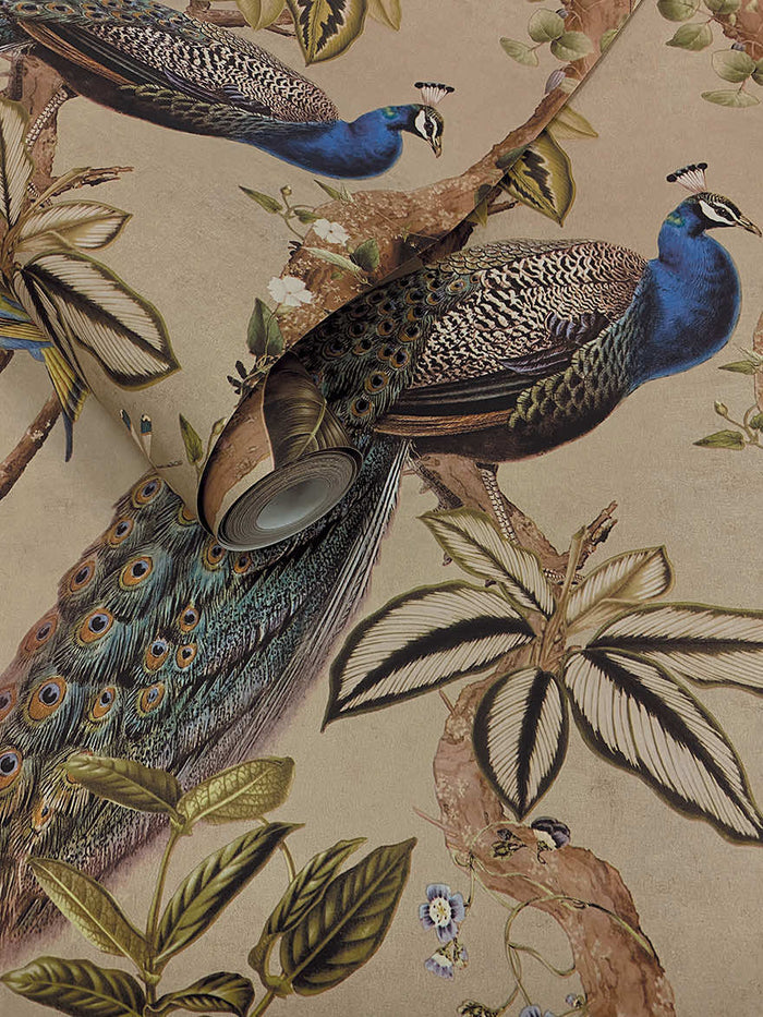 Roll of Cassia Exotic Peacock taupe wallpaper