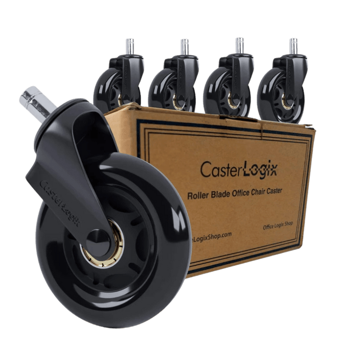 Office chair caster wheels set for Herman Miller, on box labeled CasterLogix by Office Logix Shop