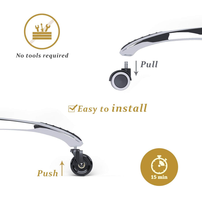 Office chair caster wheels easy installation guide, no tools required, quick 15-minute setup