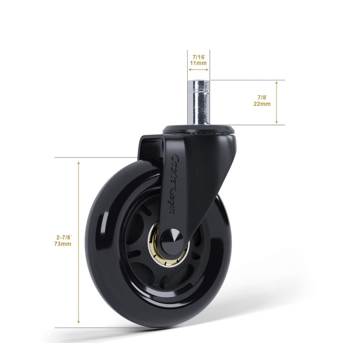 Office chair caster wheel with measurements, black design for refurbished chairs, Office Logix Shop