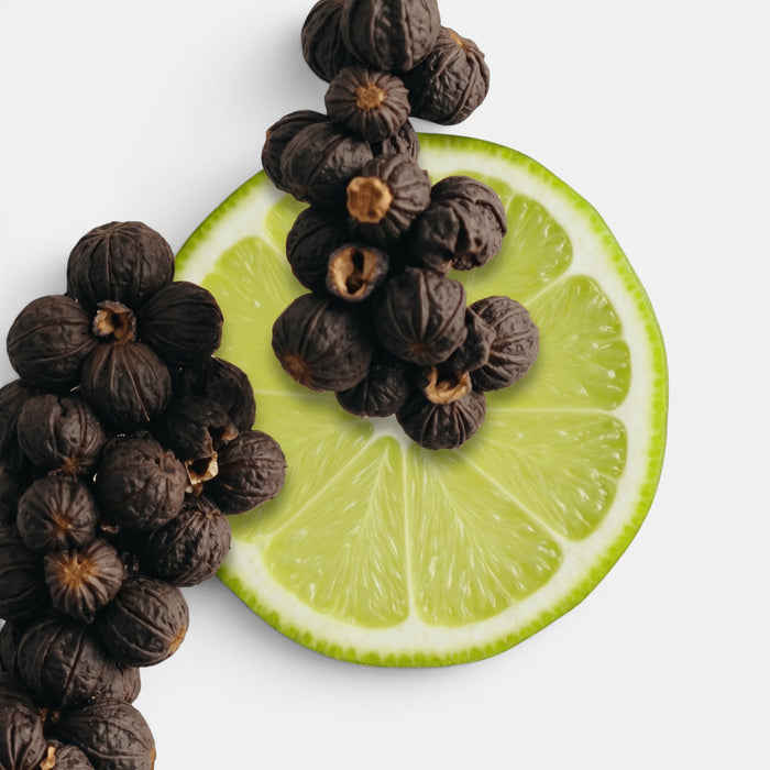 Shop Rescue Spa Castley Eau De Parfum featuring dark aromatic berries and a fresh sliced lime citrus garnish