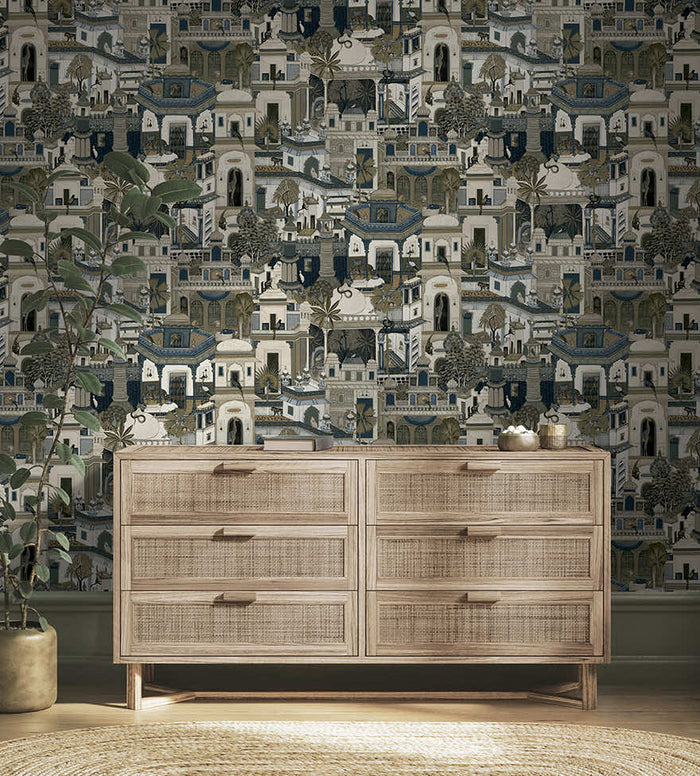 Civita - Moroccan City Wallpaper - Navy - Last 35 Rolls