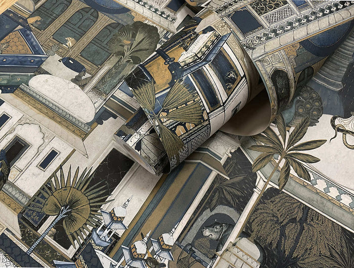 Civita - Moroccan City Wallpaper - Navy - Last 35 Rolls
