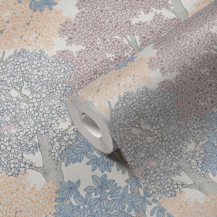 Colourful Forest Trees Wallpaper - Cream