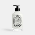 Shop Rescue Spa Comforting Hydrating Body Milk in a clear bottle with a black pump dispenser and elegant label.