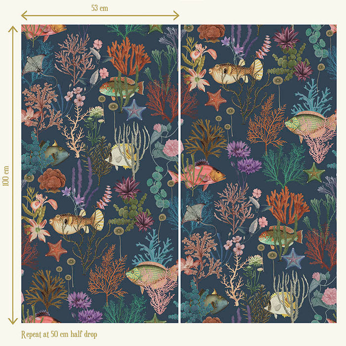Cora Fish and Coral Wallpaper – Navy