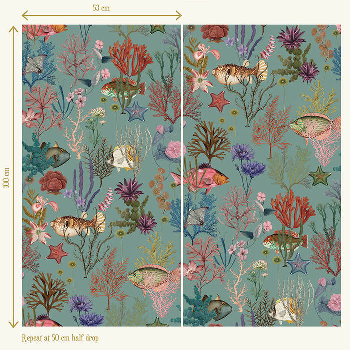 Cora Fish and Coral Wallpaper – Soft Aqua