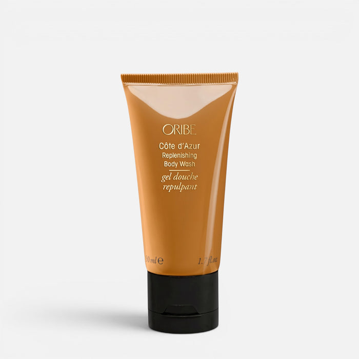 Shop Rescue Spa Oribe Cote d'azur travel size replenishing body wash in a 50ml brown squeeze tube