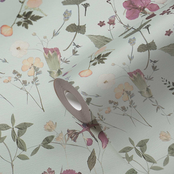 Country Floral Bouquet Wallpaper - Green/Violet/Yellow