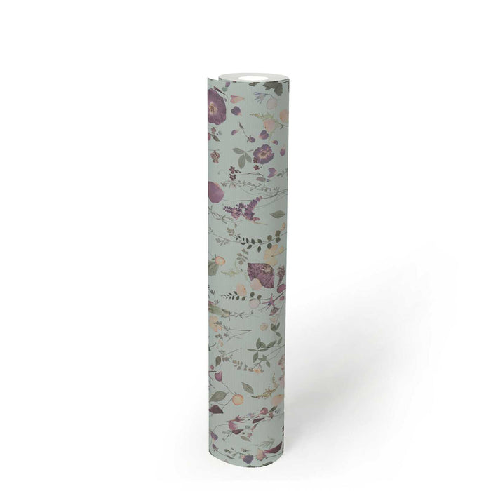 Country Floral Bouquet Wallpaper - Green/Violet/Yellow