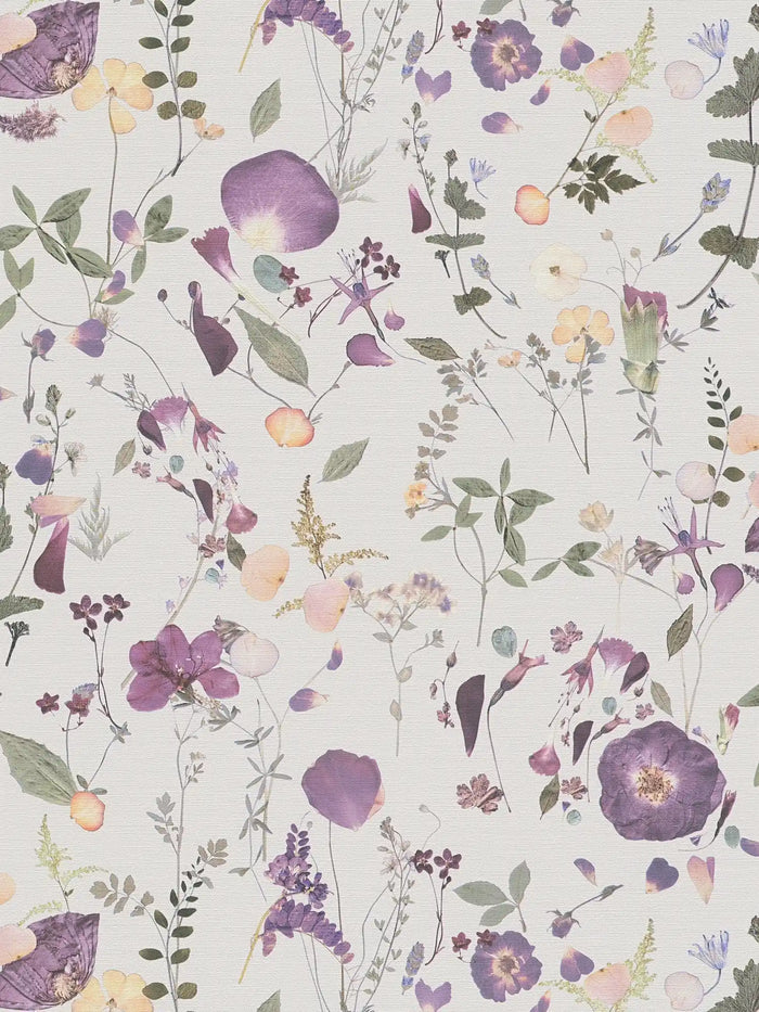 Country Floral Bouquet Wallpaper - Violet/Green