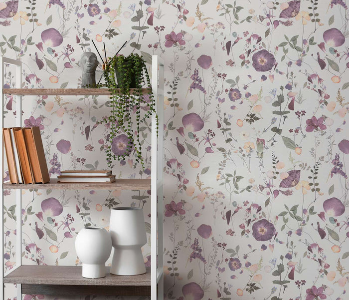 Country Floral Bouquet Wallpaper - Violet/Green