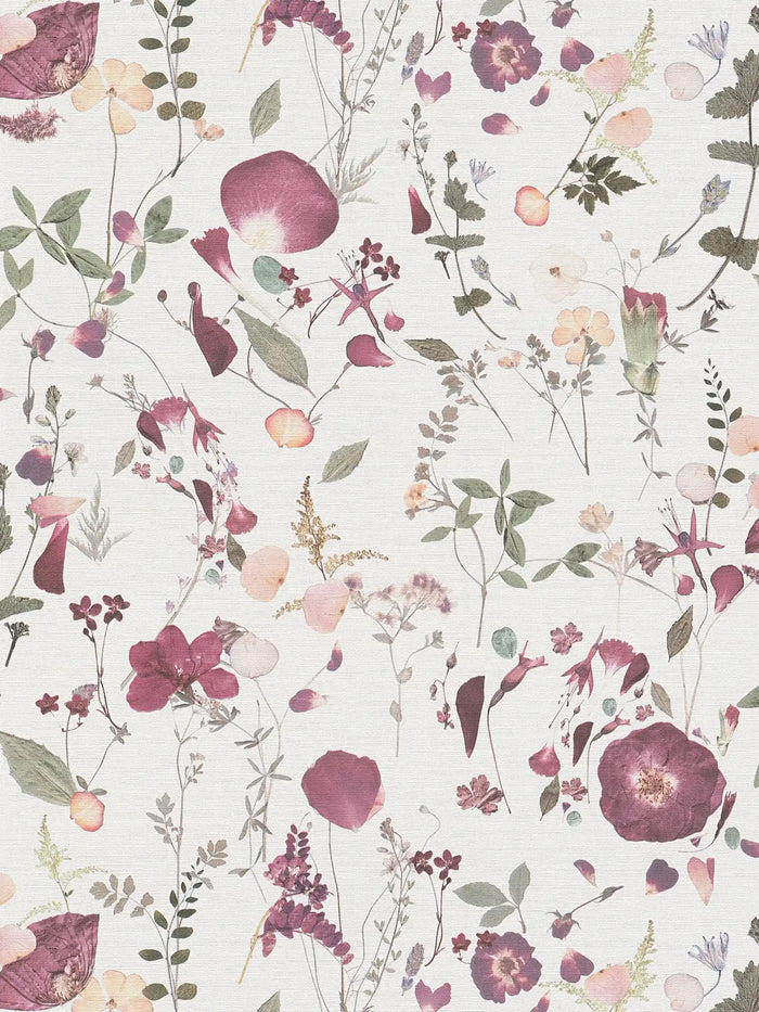 Country Floral Bouquet Wallpaper - White/Violet/Pink