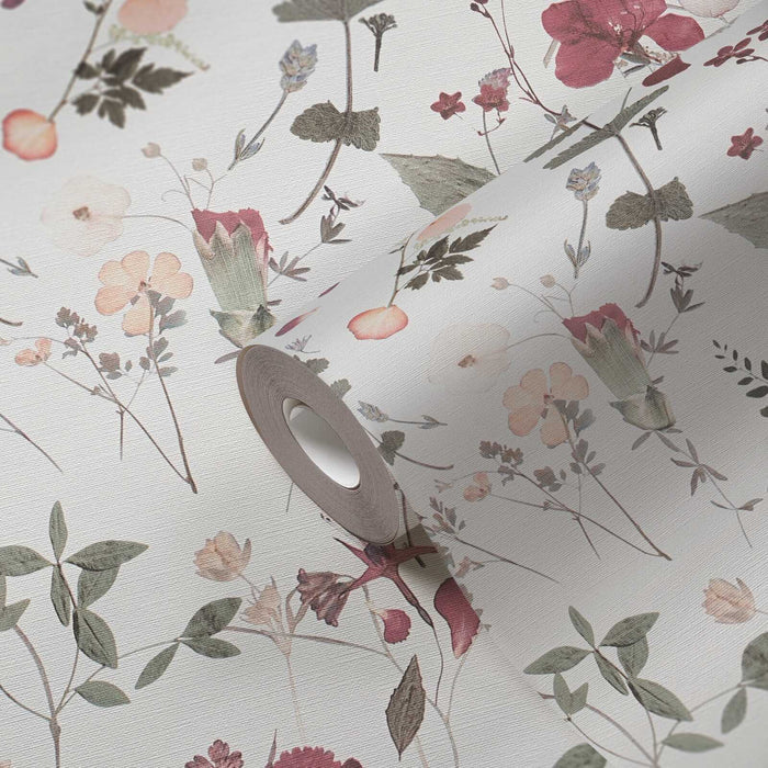 Country Floral Bouquet Wallpaper - White/Violet/Pink