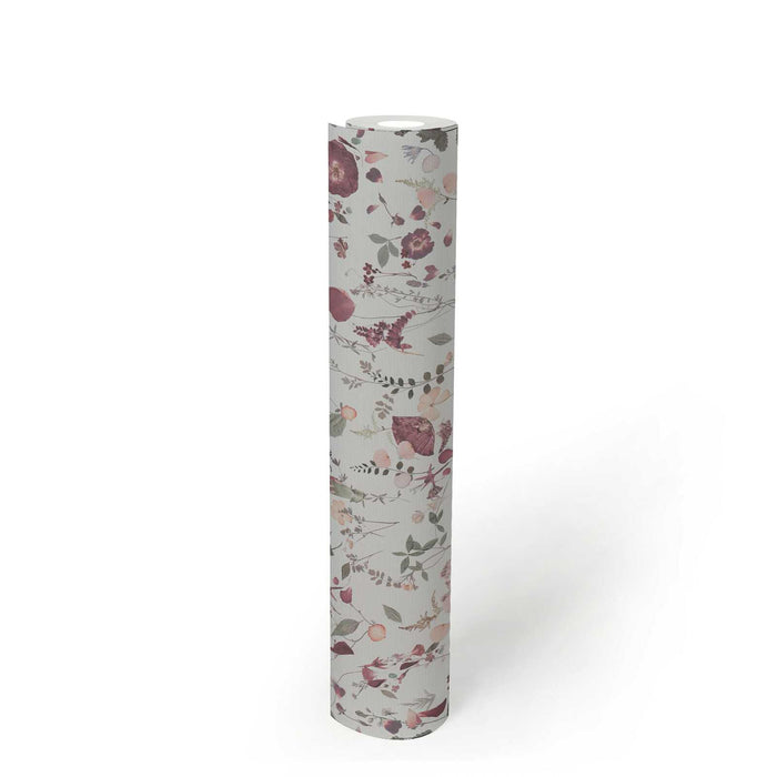 Country Floral Bouquet Wallpaper - White/Violet/Pink