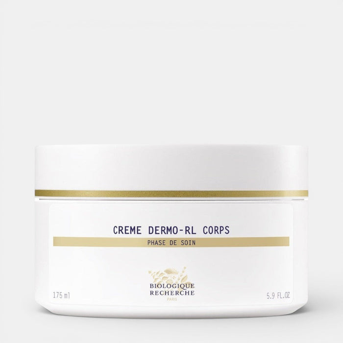 White jar of Biologique Recherche Dermo-RL Body Cream with a gold band, displayed on a clean white background.