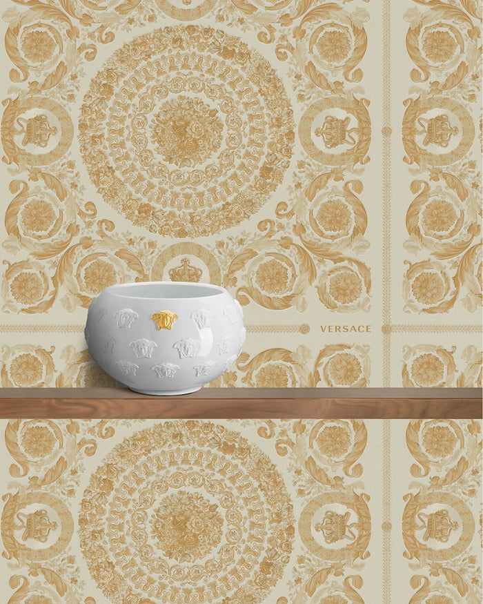 Versace Crown Moulding Wallpaper - Gold/Beige/Creme