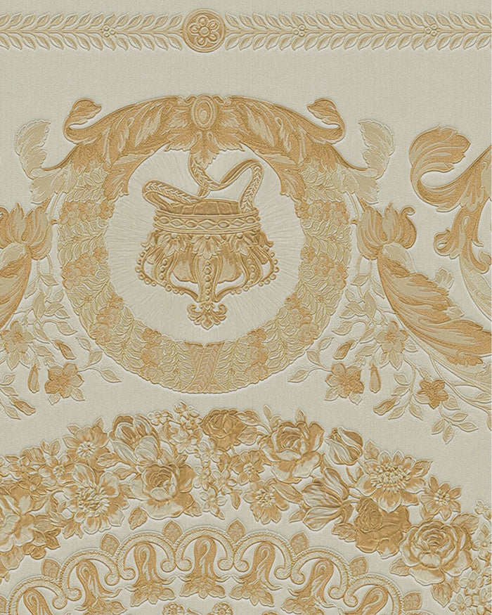 Versace Crown Moulding Wallpaper - Gold/Beige/Creme