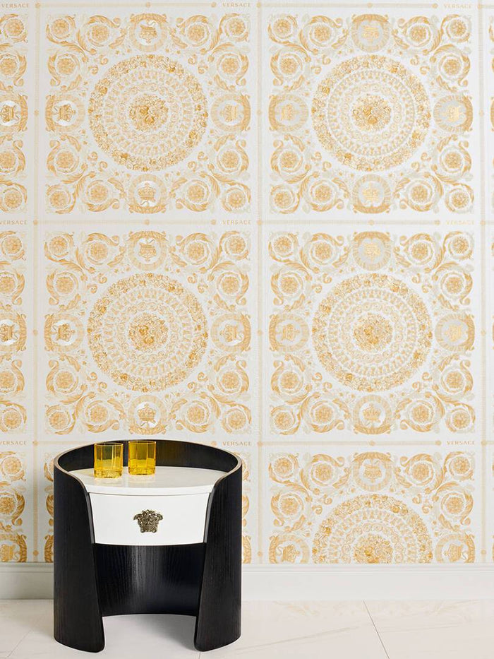 Versace Crown Moulding Wallpaper - Gold/Beige/Creme