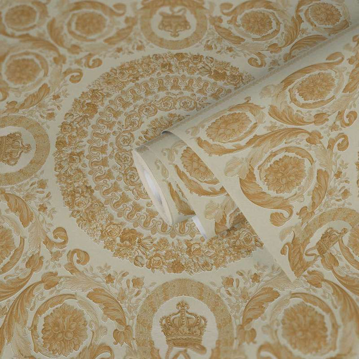 Versace Crown Moulding Wallpaper - Gold/Beige/Creme