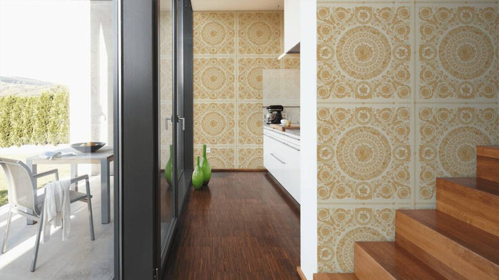 Versace Crown Moulding Wallpaper - Gold/Beige/Creme