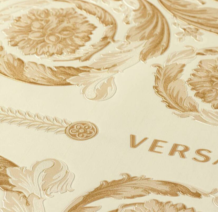 Versace Crown Moulding Wallpaper - Gold/Beige/Creme