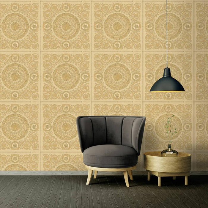 Versace Crown Moulding Wallpaper - Gold/Yellow