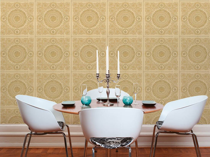 Versace Crown Moulding Wallpaper - Gold/Yellow