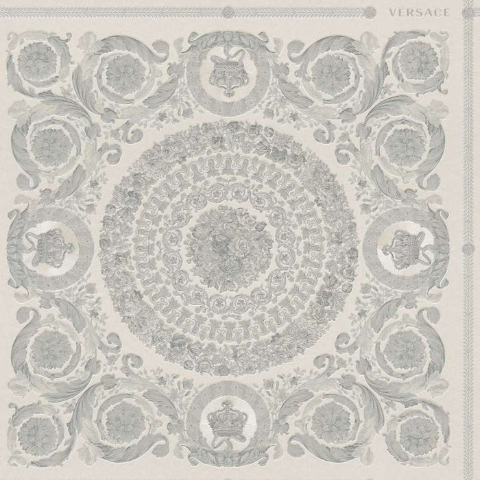 Versace Crown Moulding Wallpaper - Silver/Grey