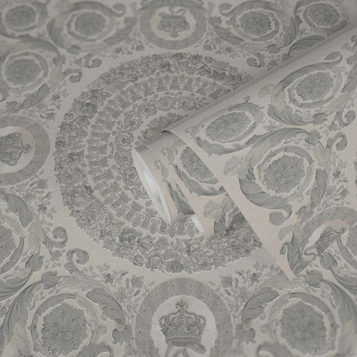 Versace Crown Moulding Wallpaper - Silver/Grey