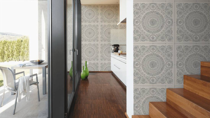 Versace Crown Moulding Wallpaper - Silver/Grey