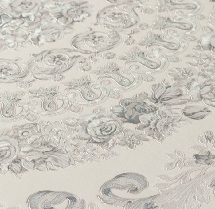 Versace Crown Moulding Wallpaper - Silver/Grey