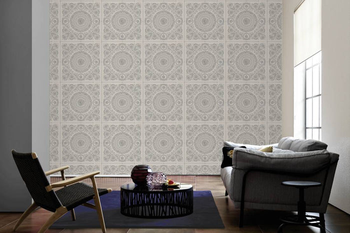 Versace Crown Moulding Wallpaper - Silver/Grey