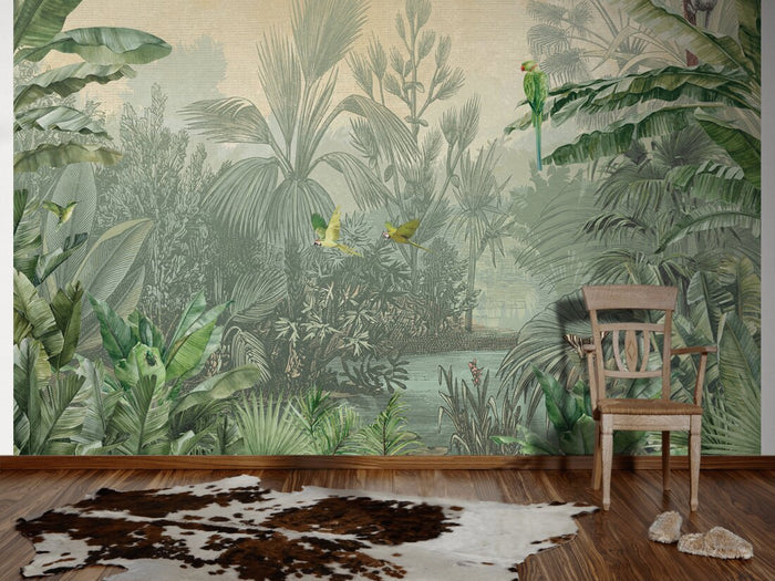 Cuba Tropics -   - Green - Custom Sized Wallpaper Mural (per m2)