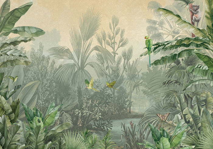 Cuba Tropics -   - Green - Custom Sized Wallpaper Mural (per m2)